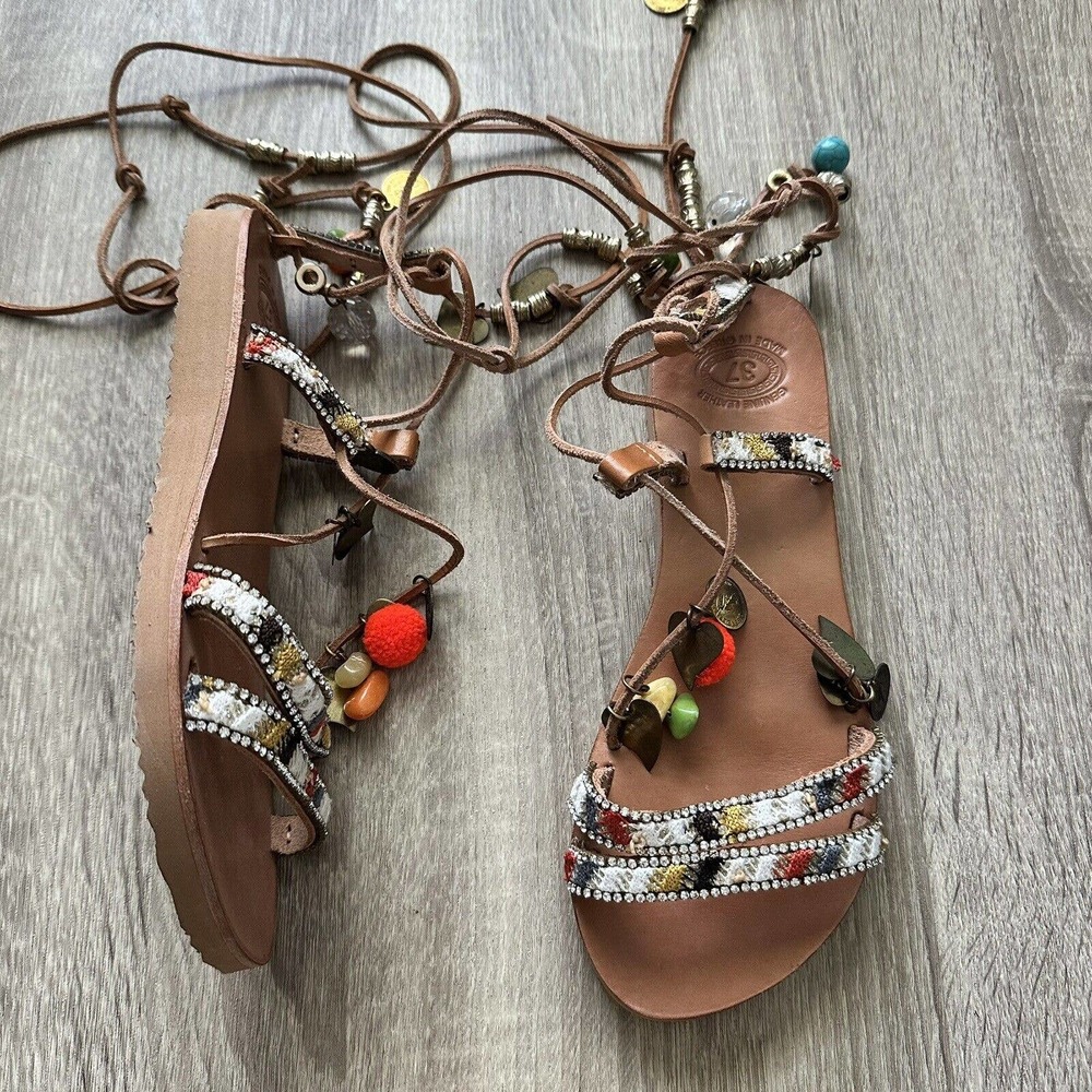 Elina Linardaki Stardust Leg-Wrap Leather Gladiator Sandal